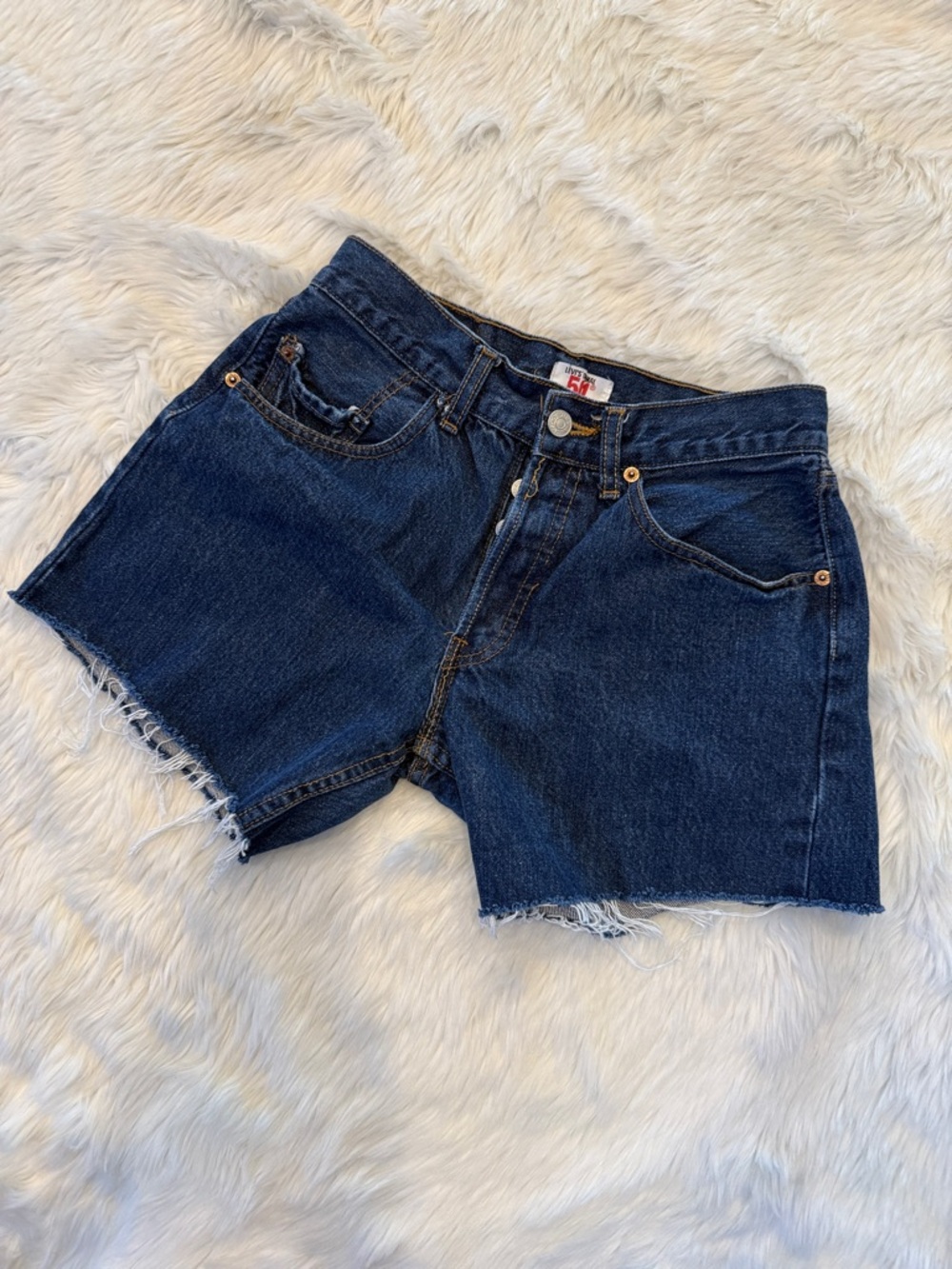 Levi's Vintage Cutoff Denim Shorts Dark Wash High Rise Button USA Size 30 Y2K